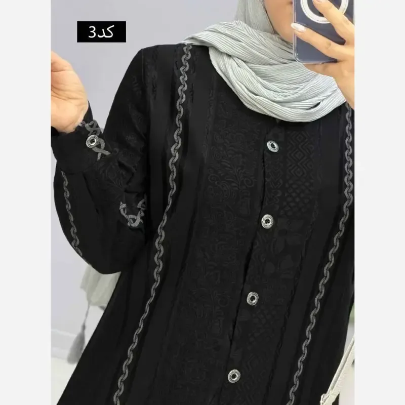 مانتو بلند زنانه کرپ ژاکارد رنگ مشکی سایز بزرگ