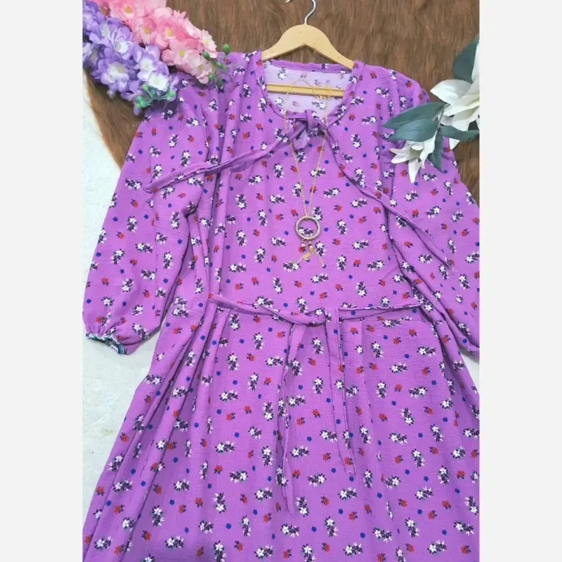 پیراهن ساحلی پفکی مرجان جنس کرپ پفکی درجه یک سایز فری مناسب 38 تا 50