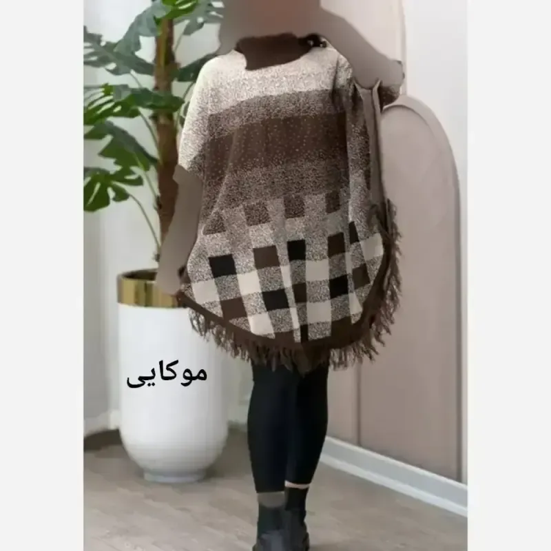 پانچ بافت طرح برفی آستین کشبافت فری سایز