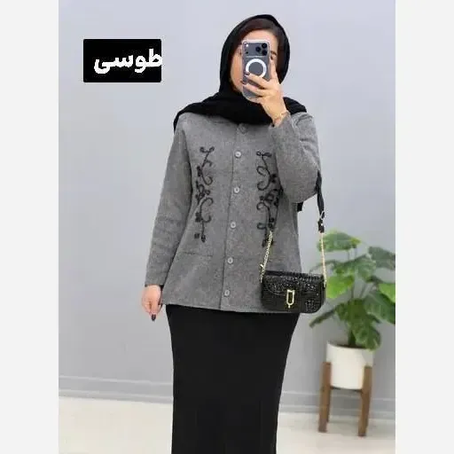 ژاکت بافت تراکم بالا ملیله دوزی یقه هفت فری سایز
