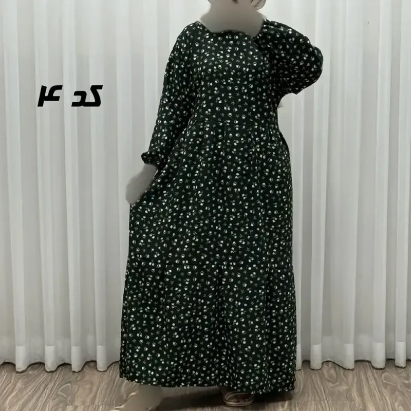 پیراهن بلند زنانه پفکی مدل پاموق فری سایز همراه با کمربند