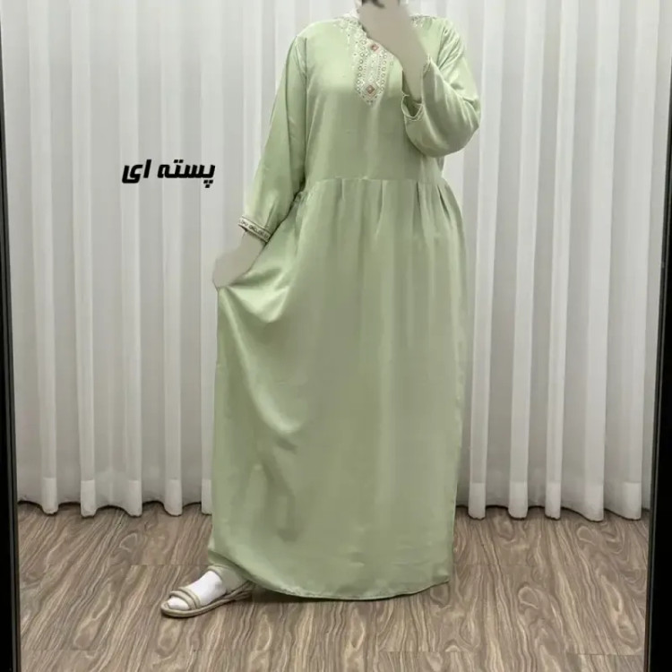 پیراهن ساحلی نخی زنانه مدل آتریسا فری سایز مناسب تا سایز 48 بهمراه کمربند