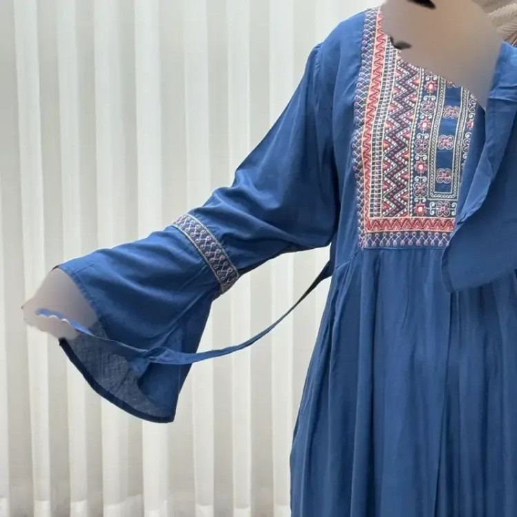 پیراهن نخی گلدوزی شده زنانه مدل مانیا فری سایز مناسب تا سایز 48