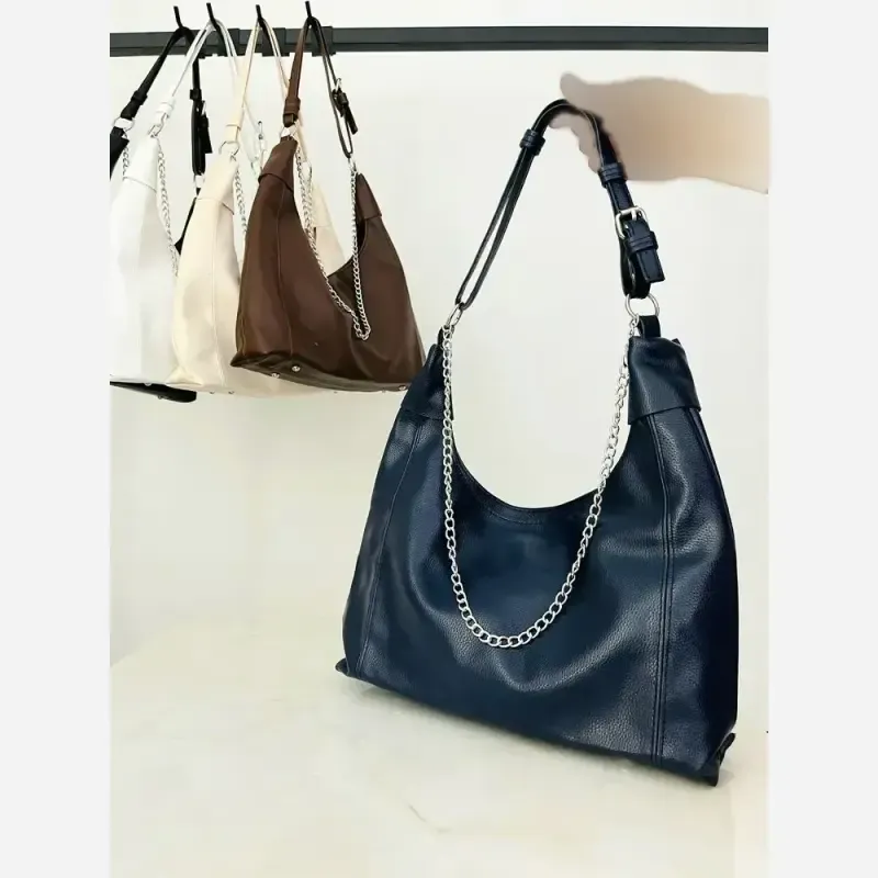 کیف مدل راگو زنجیری جنس شرانگ وارداتی رنگ مشکی شکلاتی سفید کرم سورمه ای سایز 36 در 20