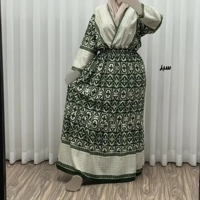 پیراهن زنانه فلور بوگاتی مدل چپ و راستی طرح جاجیم فری سایز تا 48