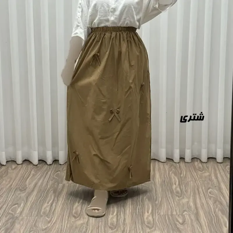 دامن زنانه لینن پاپیون دار فری سایز مناسب تا 44